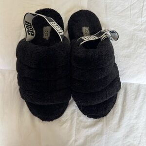 UGG Black Fluffy Slippers